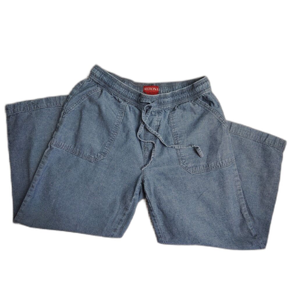 Merona Womens Chambray Straight Leg Crop Pull on Pants XS